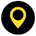 Icon showing a yellow map marker on a black background